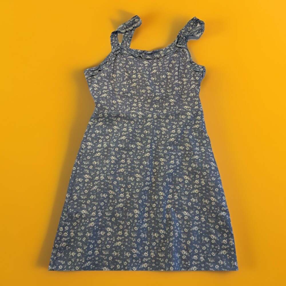 Blue Floral Boho Fairy Small Ruffle Peasant Cottagecore Mini Short Dress L